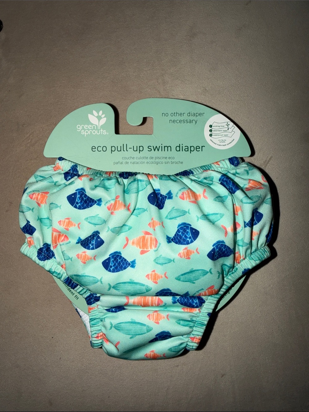 Green Sprouts Eco Pull-Up Swim Diaper in Mint with Blue & Coral Fish